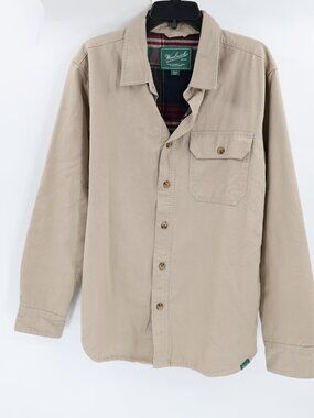 Woolrich Shirt Jacket men medium Flannel Lined Shacket khaki side pockets cotton